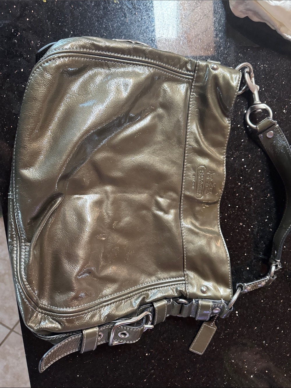 Coach Olive Metallic Leather Shoulder Bag